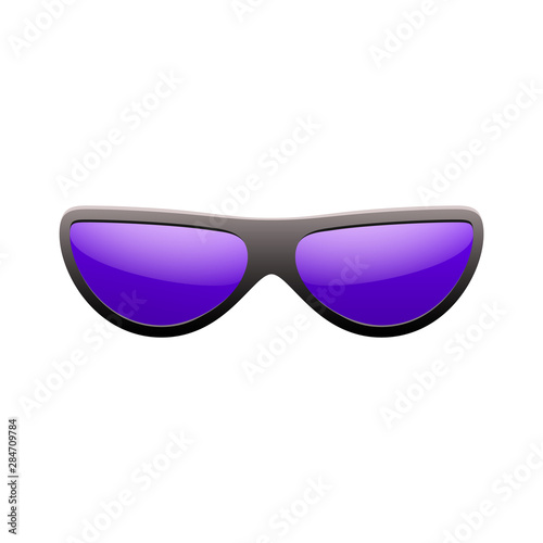 Sunglasses 3D. Summer sunglass shade isolated white background. Fun color sun glass. Realistic design eye sight protection Cool fashion eyeglasses. Beach summer sunlight accessory Vector illustration