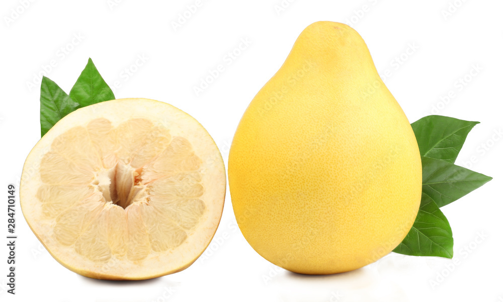 Honey pomelo and a half isolated on a white background Stock Photo