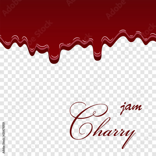 Cherry dripping 3D seamless pattern. Cherry liquid melted texture isolated white transparent background. Sweet jam berry cream, fruit decoration pouring. Drop flow yogurt dessert. Vector illustration