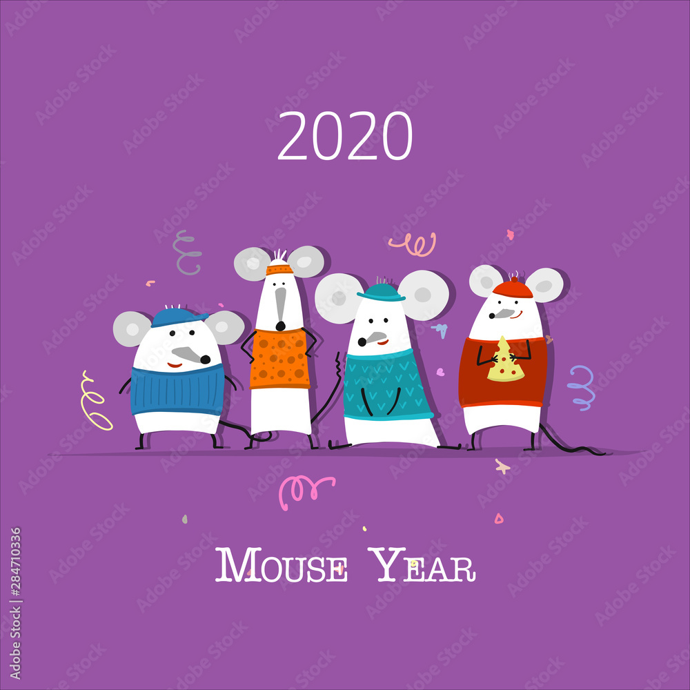 Funny mouse, symbol of 2020 year. Banner for your design