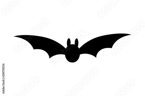 Bat icon. Bat black silhouette with wings isolated white background. Symbol Halloween holiday, mystery dark vampire, night flyin element. Spooky scary flat design. Cartoon batman. Vector illustration