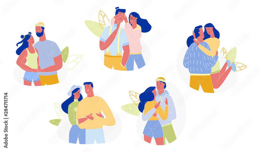 Loving Couple Hugging and Embracing Set, Love. Loving Couple Hugging and Embracing Set, Love.