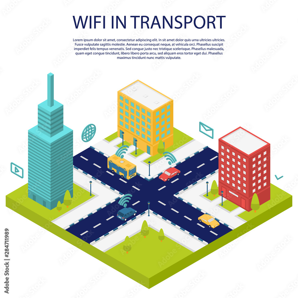 Wifi in transport public concept banner. Isometric illustration of wifi in transport public vector concept banner for web design