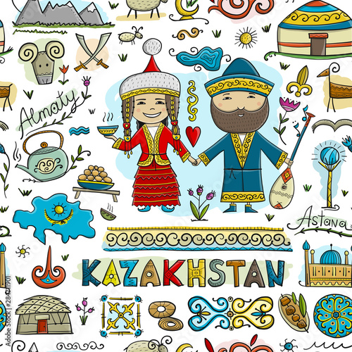Travel to Kazakhstan. Seamless pattern for your design