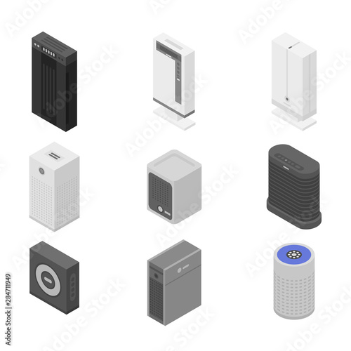 Air purifier icons set. Isometric set of air purifier vector icons for web design isolated on white background