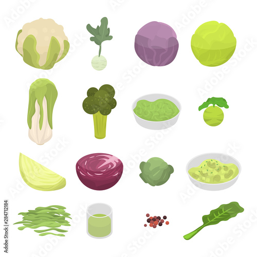 Cabbage icons set. Isometric set of cabbage vector icons for web design isolated on white background