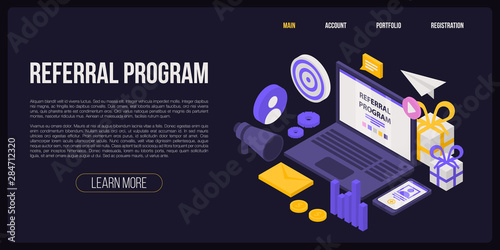 Referral program concept banner. Isometric illustration of referral program vector concept banner for web design