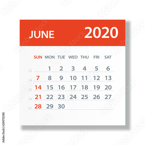 June 2020 Calendar Leaf - Vector Illustration