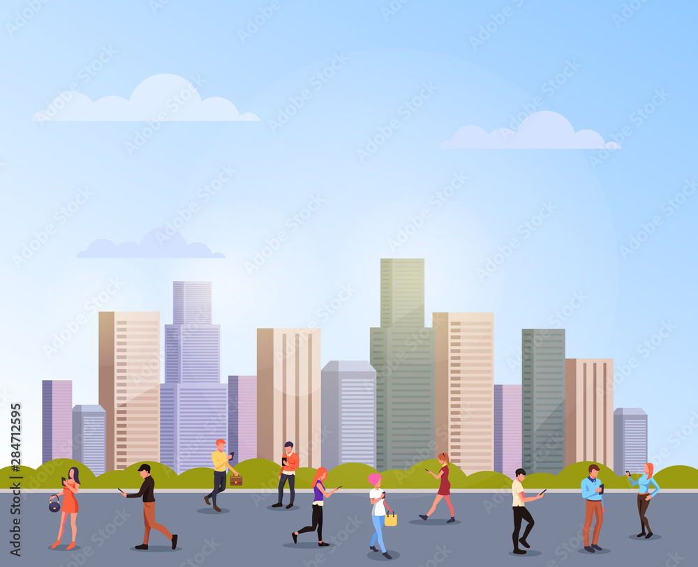 Obraz premium Global city communication flat graphic design banner poster vector concept illustration