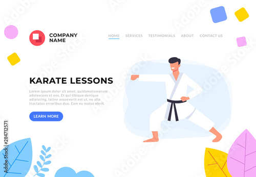 Karate lessons school service flat graphic design banner poster vector concept illustration