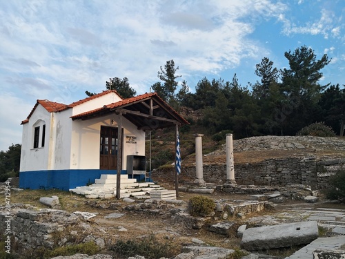 Thasos island symbol, the Two Apostoles Church near Karnagio Beach and Limenas Town. (Ekklisia Dodeka Apostoli) photo