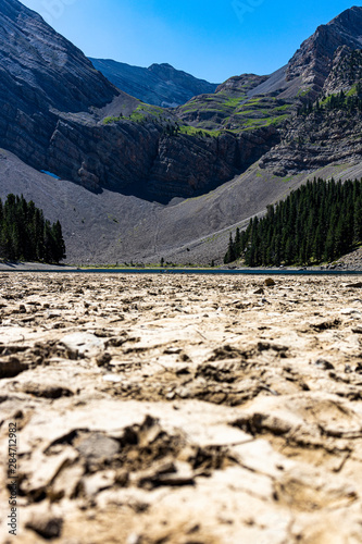 High mountain lake in drought process. Climate change
