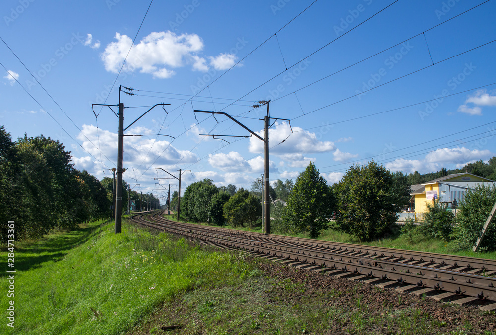 Railways. Rails against the backdrop of a summer landscape.