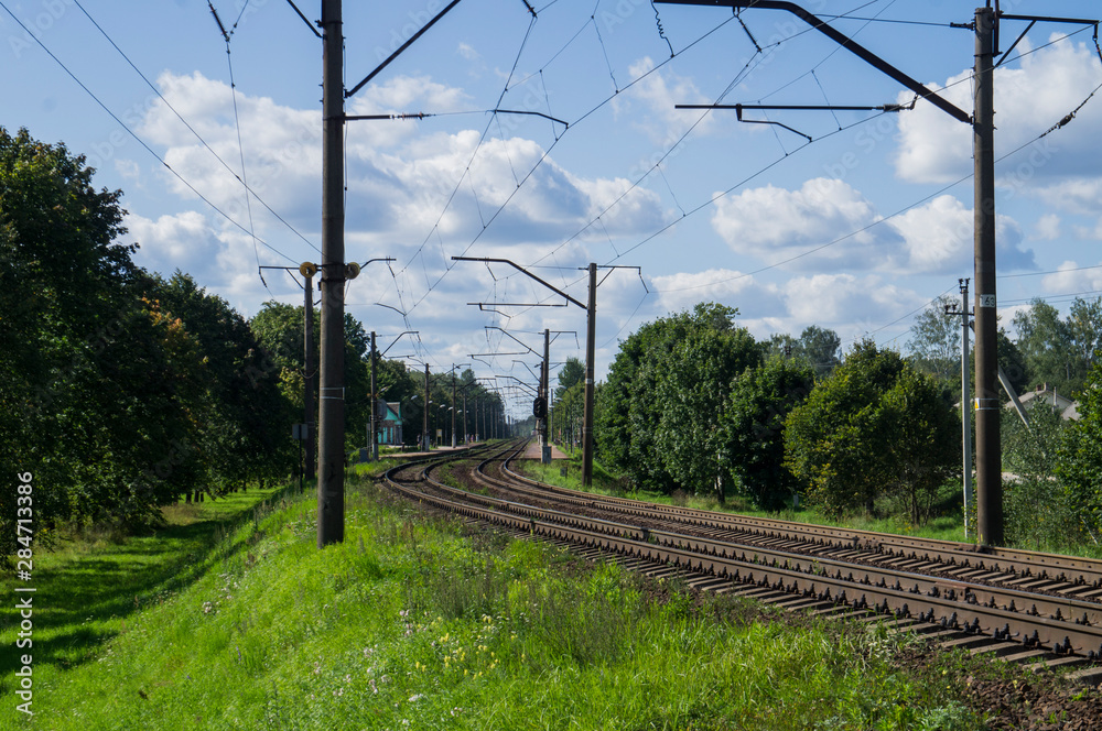 Railways. Rails against the backdrop of a summer landscape. Railways. Rails against the backdrop of a summer landscape.
