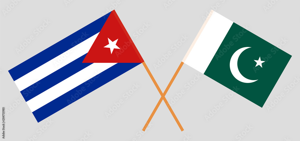 Pakistan and Cuba. Crossed Pakistani and Cuban flags