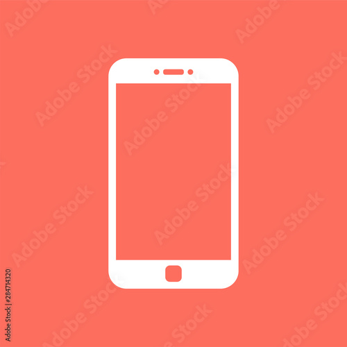 Smartphone mockup with blank screen. White vector frameless smart phone, cellphone isolated on living coral background