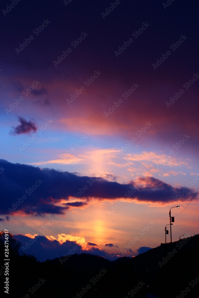 夕焼け 太陽柱 夕焼け 太陽柱