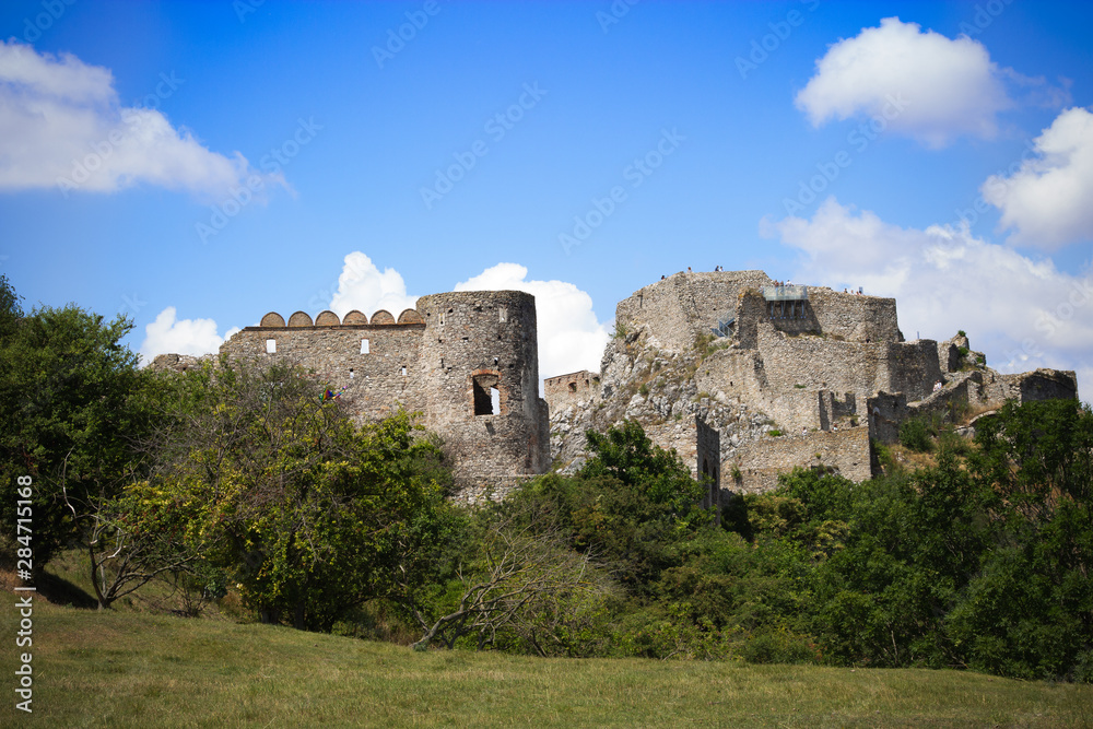 Ruins of Devin castle in Slovakia in the west of Bratislava, europe. July 14, summer 2019