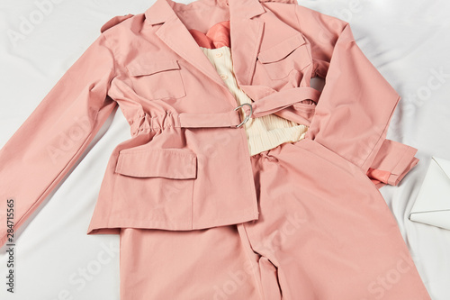 Flat Lay shot of female fashion clothes for office work. summer sale, clothing for corporate people. trendy outfit for women © alfa27