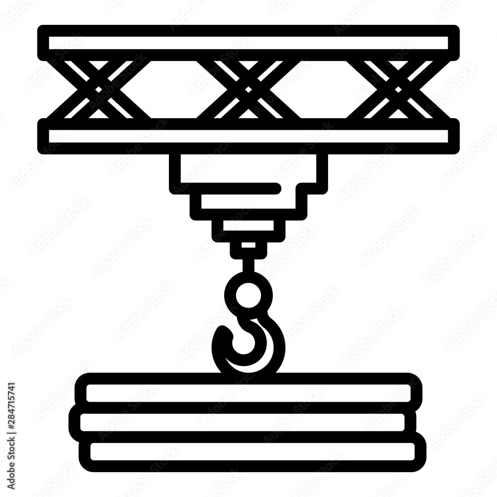 Crane take metal tools icon. Outline crane take metal tools vector icon for web design isolated on white background Crane take metal tools icon. Outline crane take metal tools vector icon for web design isolated on white background