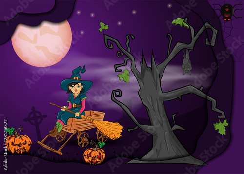 illustration on 8 all saints day eve holiday theme, Halloween background design in 3D paper cut style
