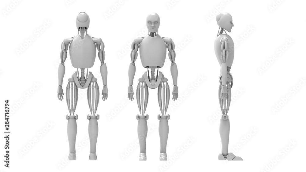 3D rendering of a human robot isolated in white studio background