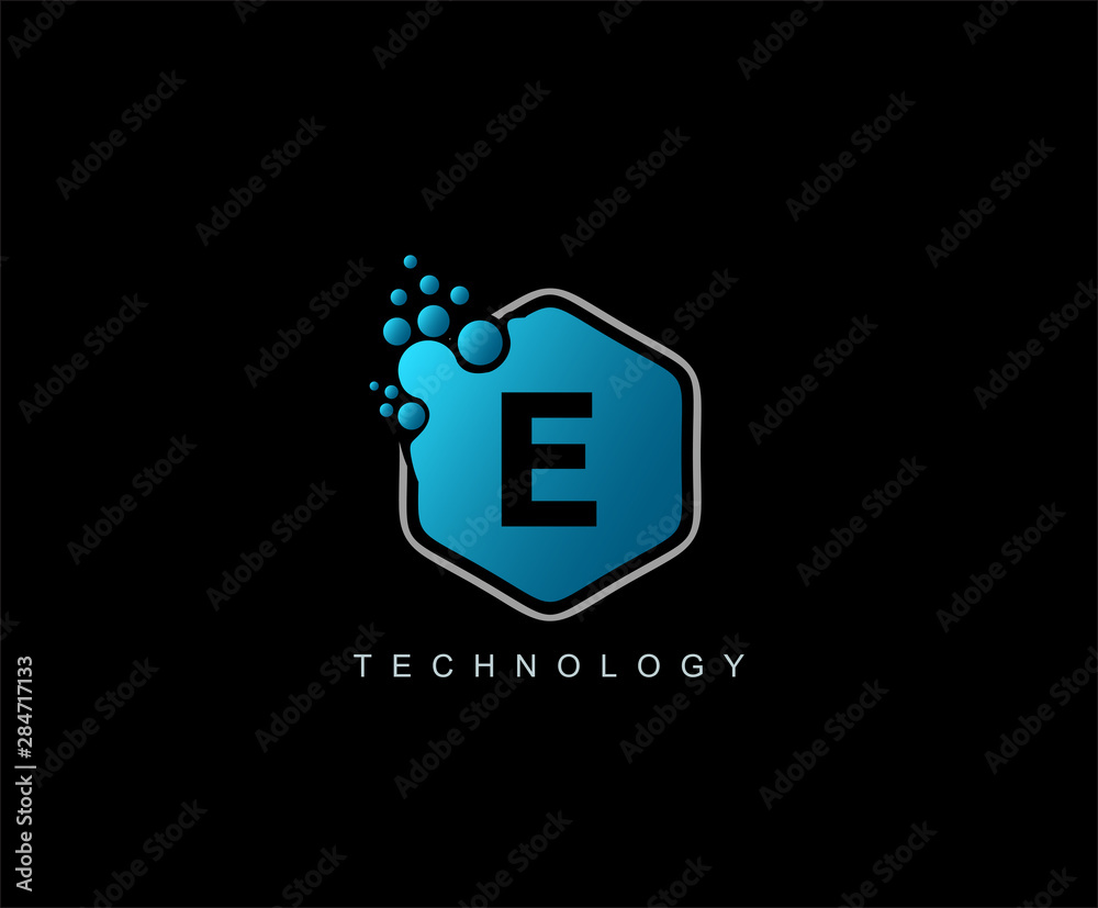 Hexagon Techno E Letter Logo. Modern Hexagon molecular shape. Hexagon Techno E Letter Logo. Modern Hexagon molecular shape.