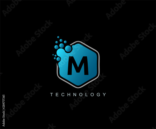 Hexagon Techno M Letter Logo. Modern Hexagon molecular shape.