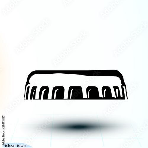 Black icon cap Beer bottle side view. Vector simple monochrome illustration isolated on white background. Falling object.