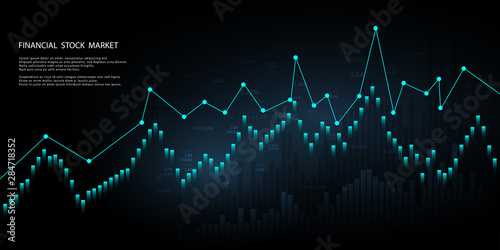 Stock market graph or forex trading chart for business and financial concepts, reports and investment on dark background . Vector illustration