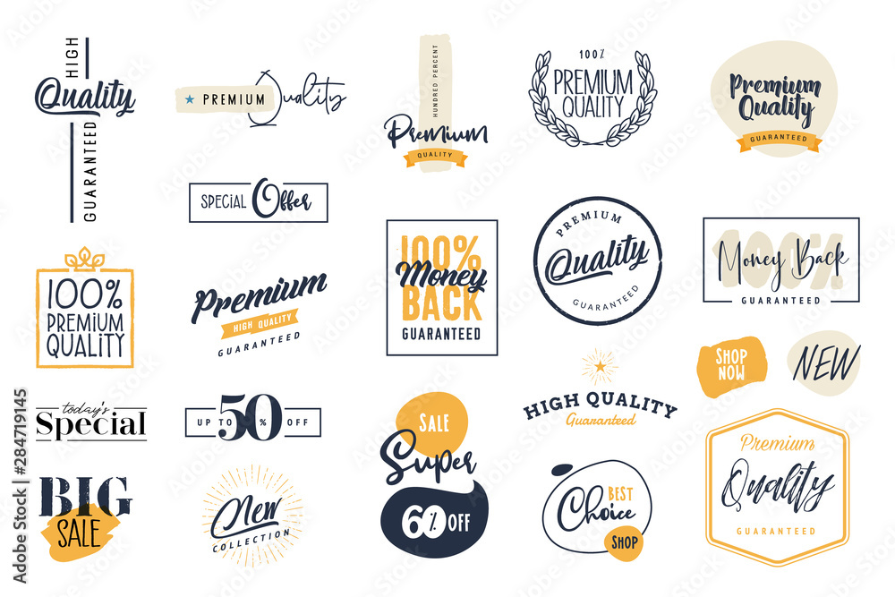 Obraz premium Set of labels and stickers for sale, product promotion, special offer, shopping, e-commerce. Isolated vector illustrations for web design and marketing material.