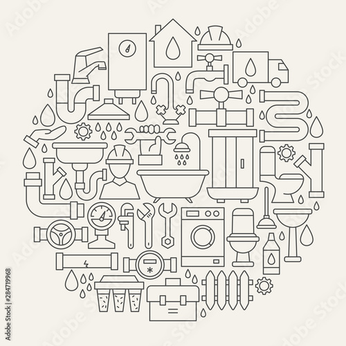 Plumbing Line Icons Circle