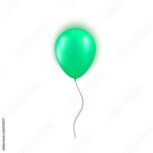 Realistic green balloon isolated on white background. Design element for Birthday party, grand opening or Big Sale greeting card concept. Vector illustration