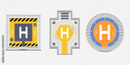 Flat helipads top view collection