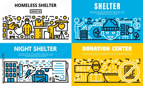 Charity banner set. Outline set of charity vector banner for web design