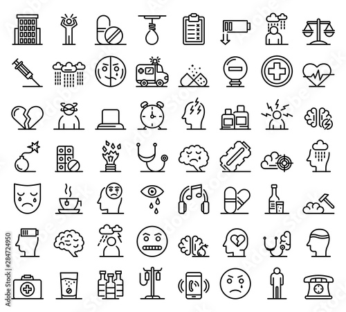 Depression icons set. Outline set of depression vector icons for web design isolated on white background