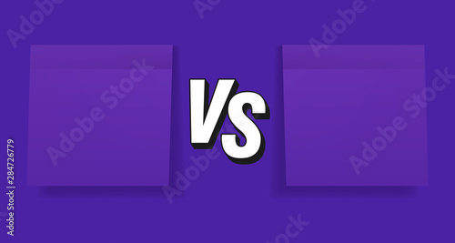 Versus template with paper stickers. VS screen with empty space. Battle background with speech bubbles. Vector illustration