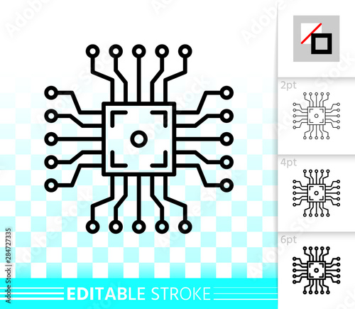 Microchip circuit simple black line vector icon
