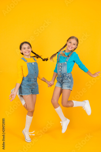 Children ukrainian young generation. Patriotism concept. Girls with blue and yellow clothes. Freedom value. Living happy life in free country. Patriotic upbringing. We are ukrainians. Ukrainian kids