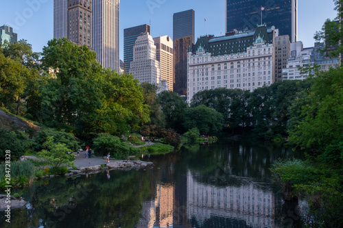The Pond at Summer Central Park view from Gapstow Bridge in New York City