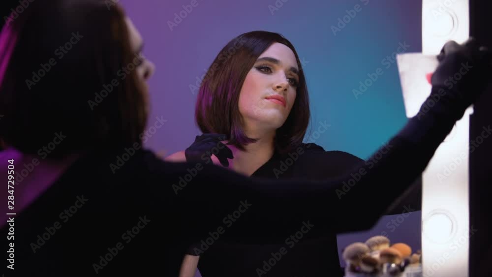 Travesty diva taking love note from mirror, enjoying free transgender relations Travesty diva taking love note from mirror, enjoying free transgender relations