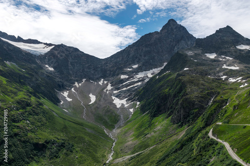 very beautiful landscape on Sustenpass, Stein Glacier in Swiss alps in summer.