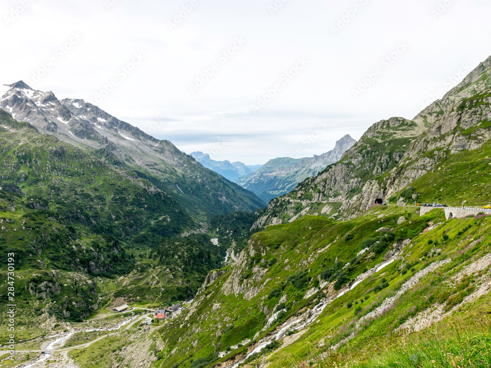 very beautiful landscape on Sustenpass, Stein Glacier in Swiss alps in summer.
