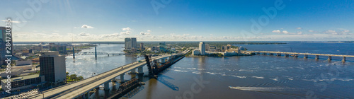 Aerial panoramic photo Downtown Jacksonville bridges over the St Johns River
