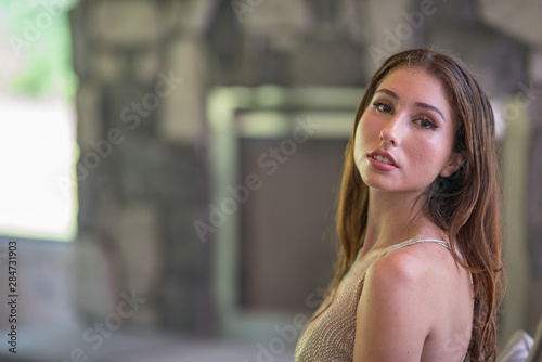 Free Download Woman looking over shoulder with head tilted back - GFXLoad