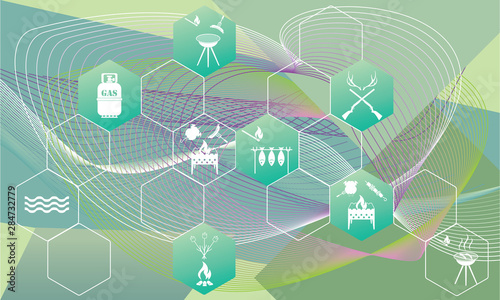 Poster with Set of travel and camping equipment icons
