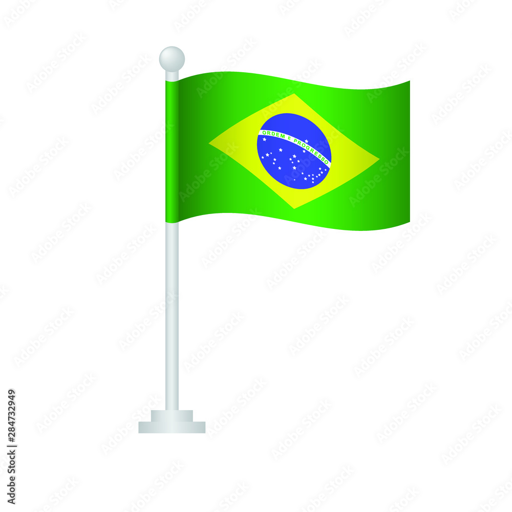Brazil flag. National flag of Brazil on pole vector 
