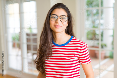 Free Download Young beautiful woman smiling cheerful wearing glasses looking happy with a big smile - GFXLoad
