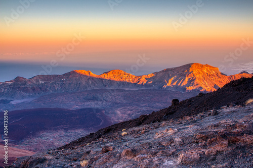 Spectacular sunset landscape on vulcano caldera Tenerife