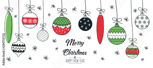 Set of hand drawn christmas baubles. Decoration isolated elements. Doodles and sketches vector illustration